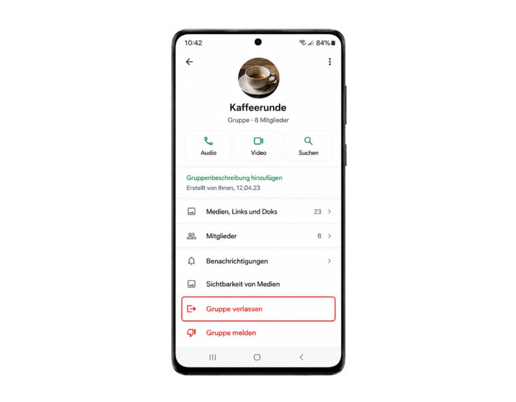 Gruppeninfo mit „Gruppe verlassen“