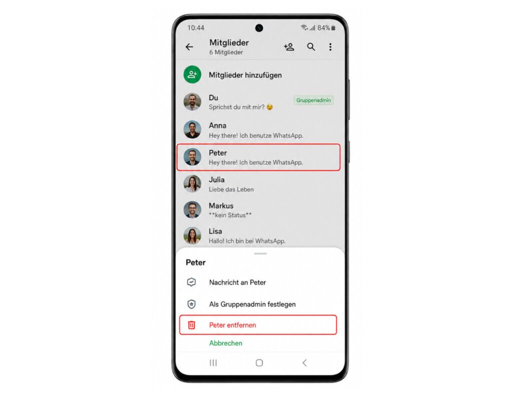 Mitglied in der Gruppeninfo auswählen und entfernen