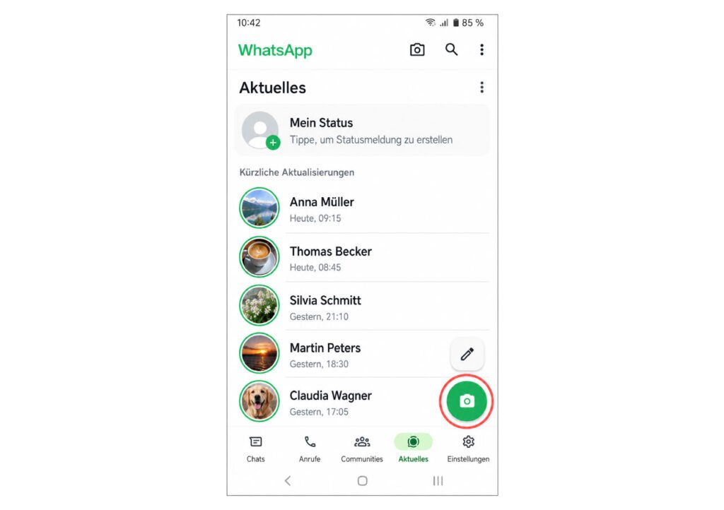 Kamera-Symbol für neuen Status auswählen