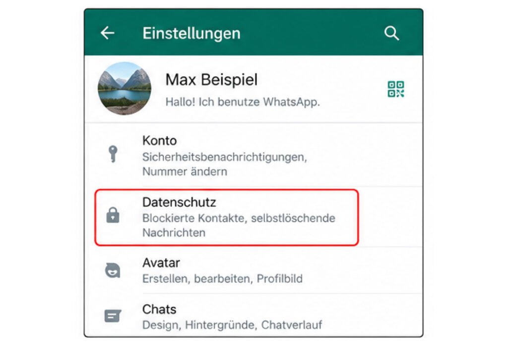 WhatsApp-Einstellungen und „Datenschutz“ öffnen
