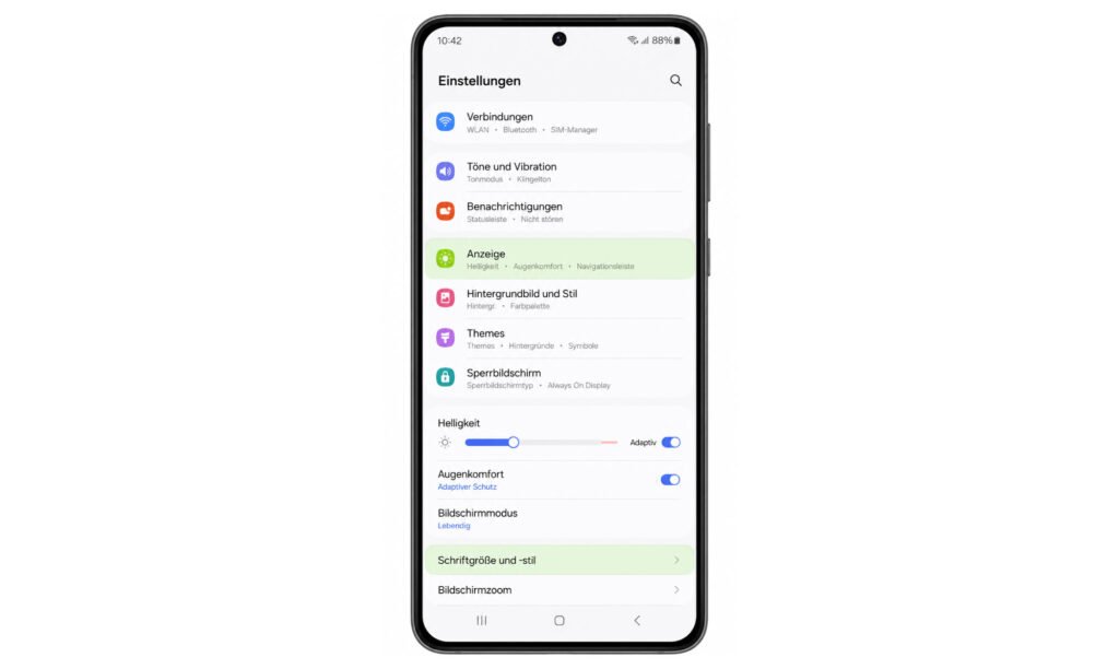 Samsung Einstellungen Anzeige Schriftgröße und -stil