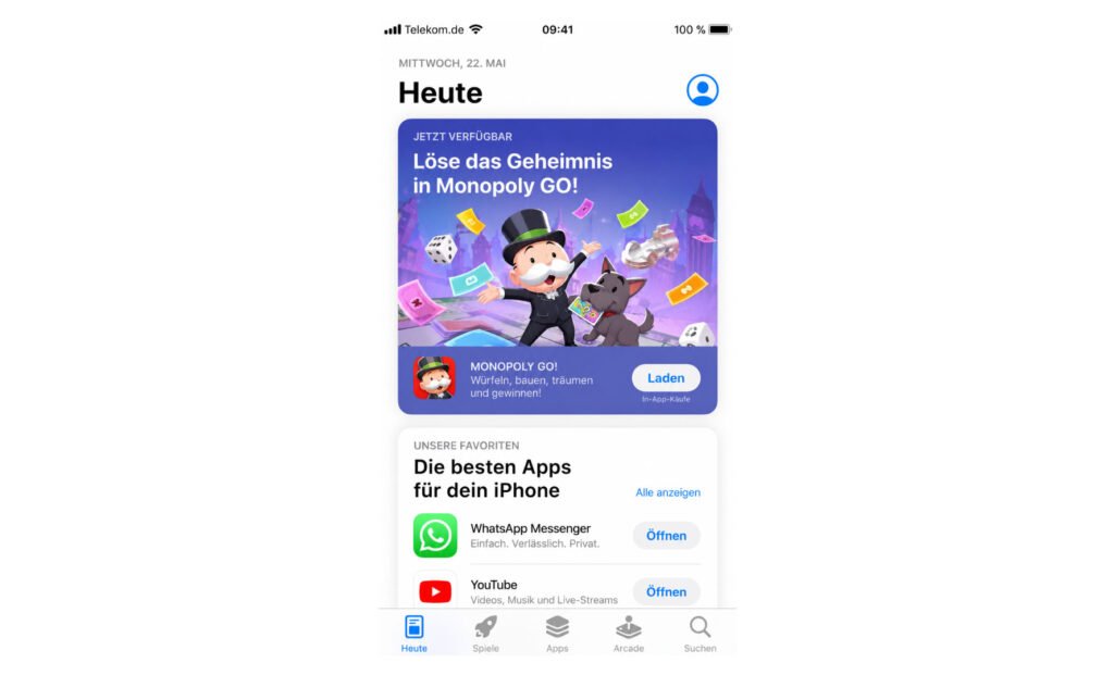 App Store mit Profilbild oben rechts