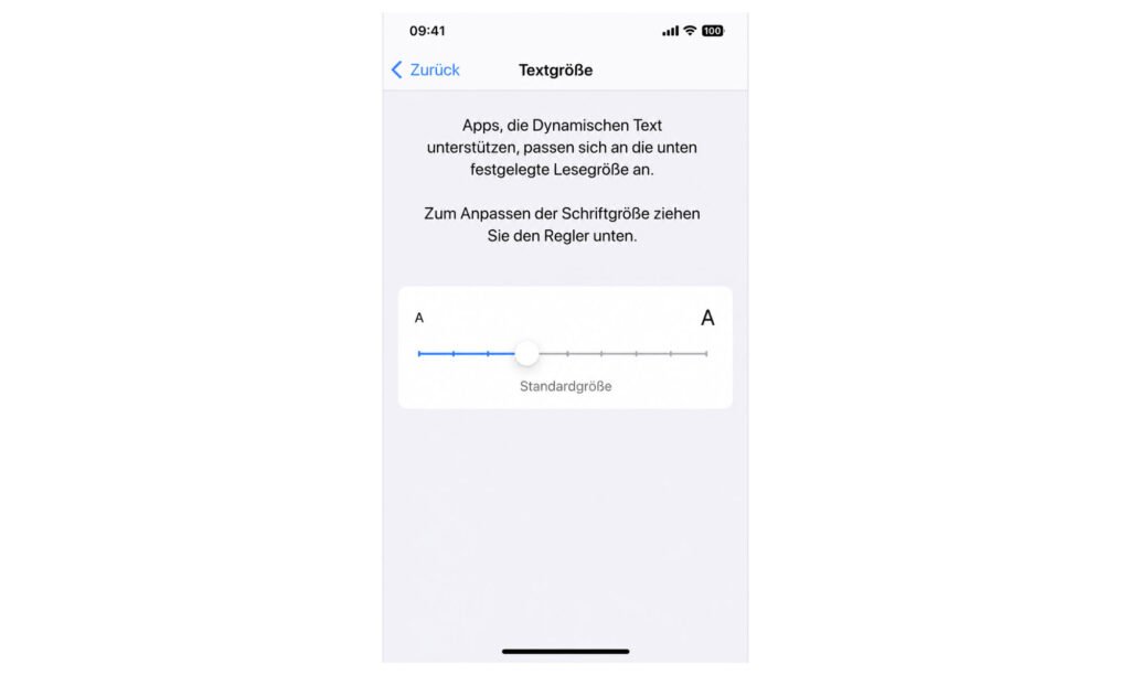 Regler für Textgröße auf dem iPhone