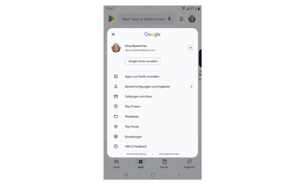 Apps und Gerät verwalten öffnen