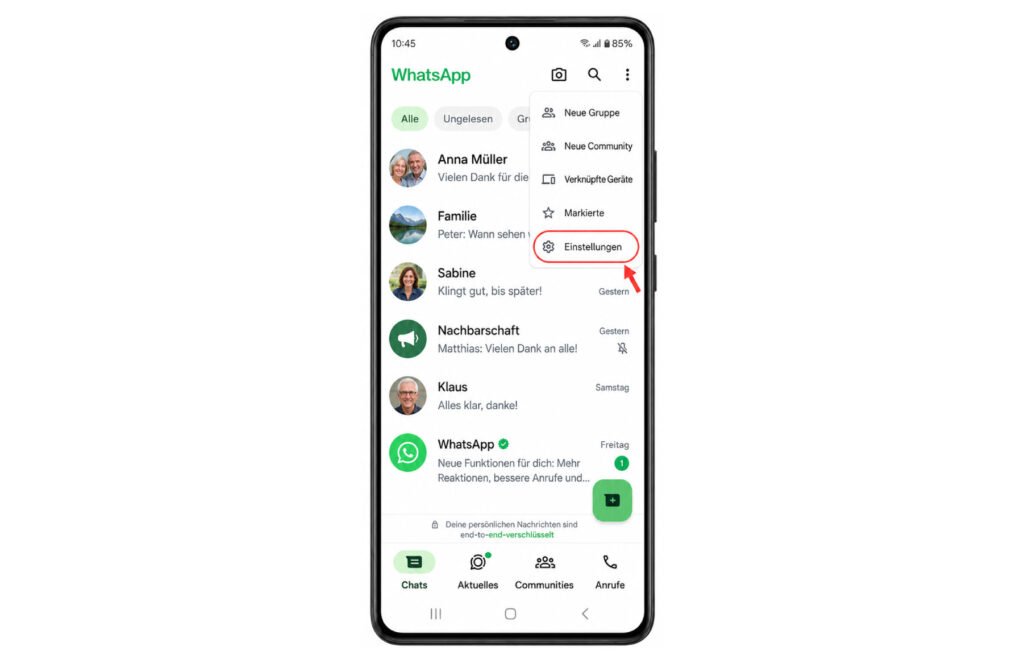 WhatsApp-Einstellungen öffnen