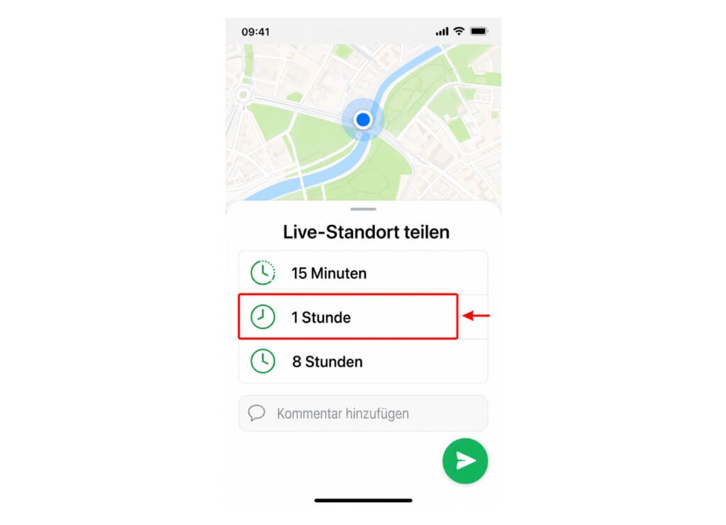 Dauer für den Live-Standort auswählen
