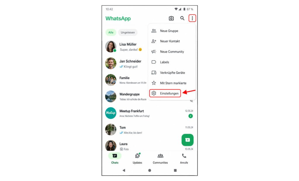 Drei-Punkte-Menü in WhatsApp öffnen