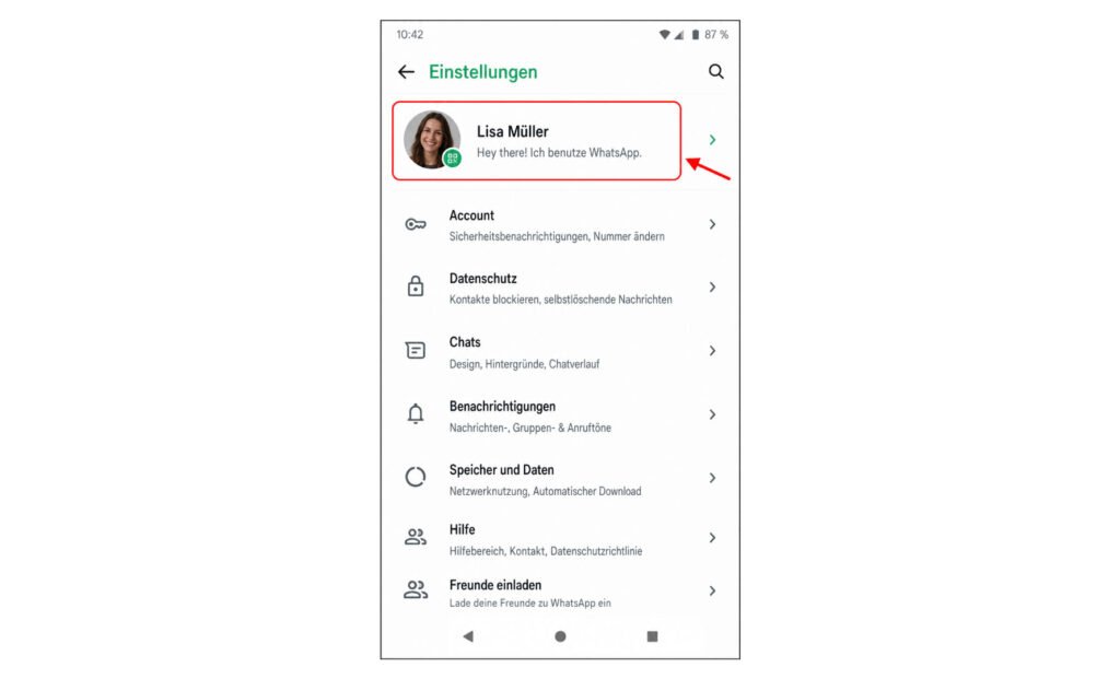 WhatsApp Einstellungen mit Profilbild