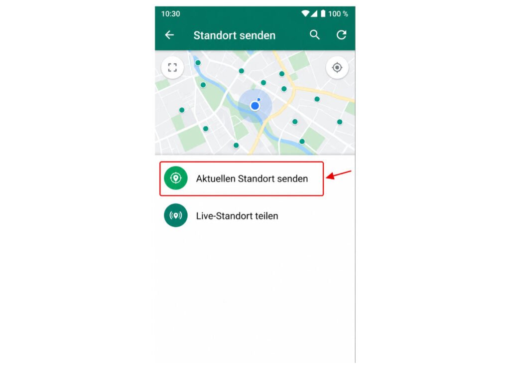 Auswahl „Aktuellen Standort senden“