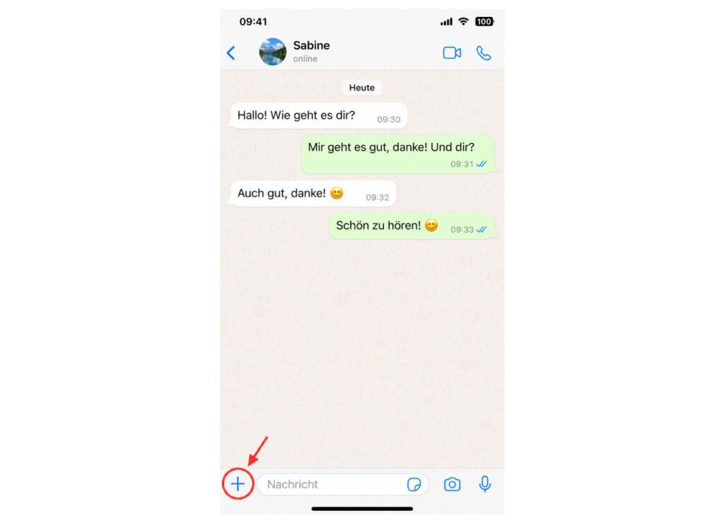 Pluszeichen im WhatsApp-Chat auf dem iPhone
