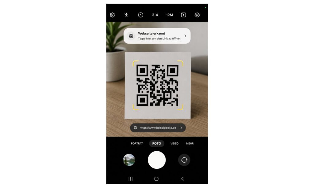 QR-Code in der Samsung Kamera erkannt