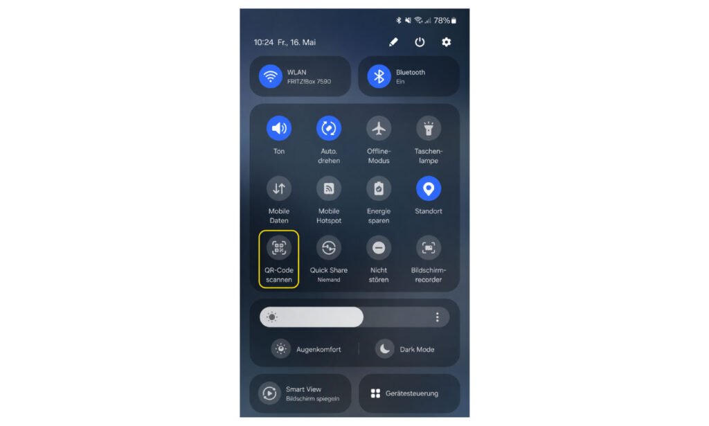 Samsung Schnelleinstellungen mit QR-Code scannen