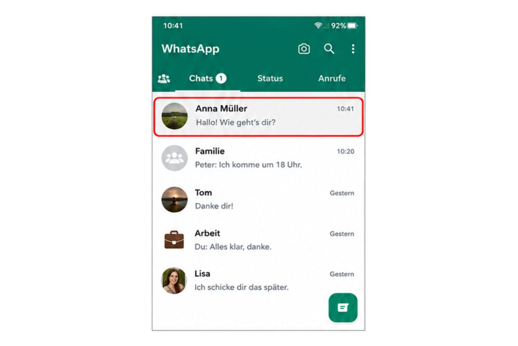 Chat in WhatsApp gedrückt halten