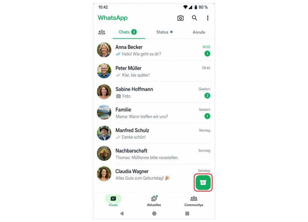 WhatsApp unter Chats mit „Neuer Chat“