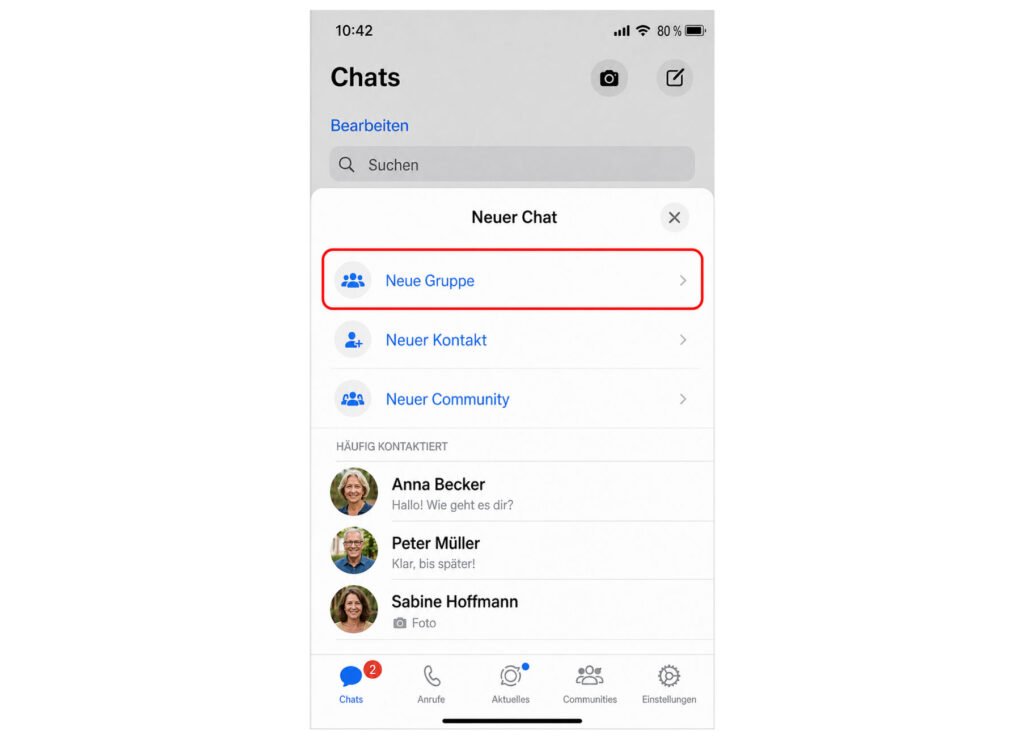 „Neue Gruppe“ auf dem iPhone auswählen