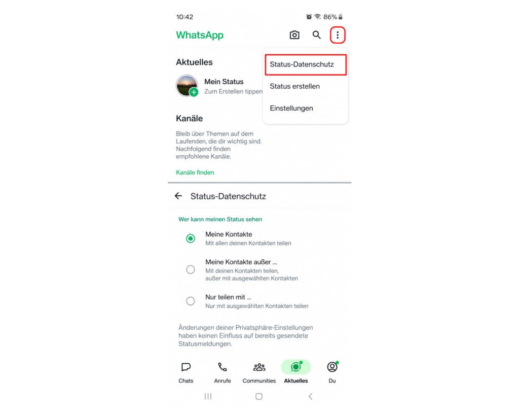 Status-Datenschutz in WhatsApp öffnen