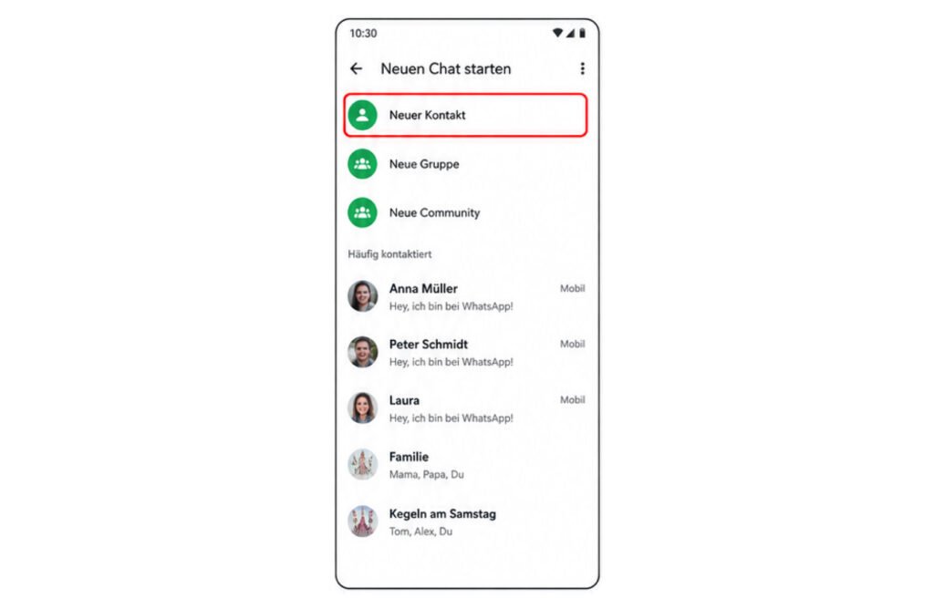 Neuer Kontakt in WhatsApp auswählen