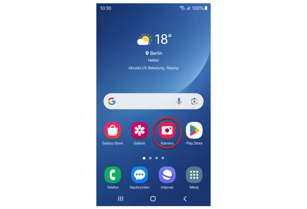 Samsung Kamera auf dem Startbildschirm