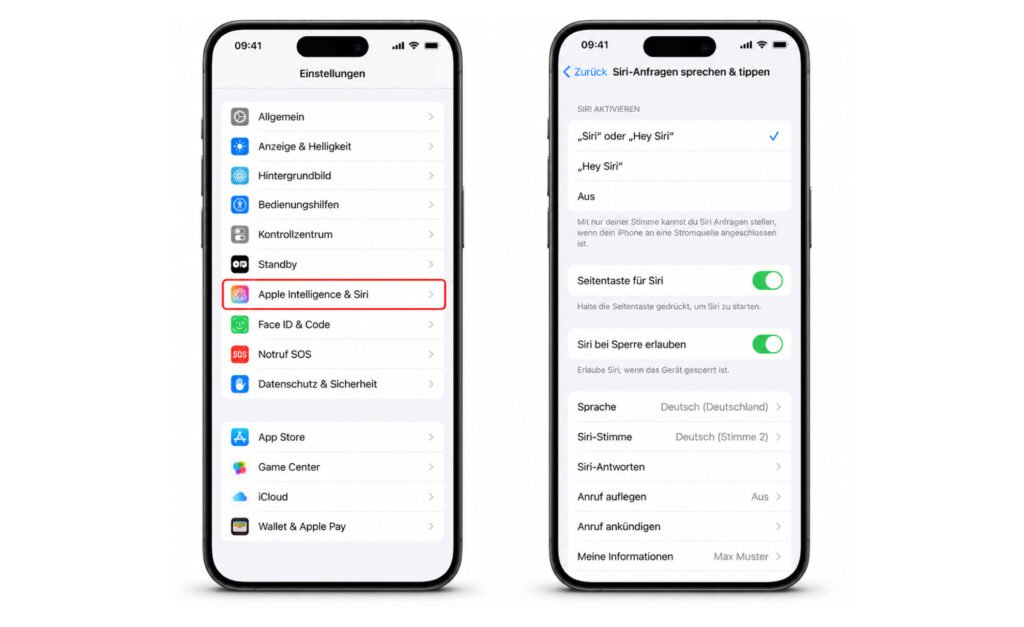 „Siri“ oder „Hey Siri“ auswählen
