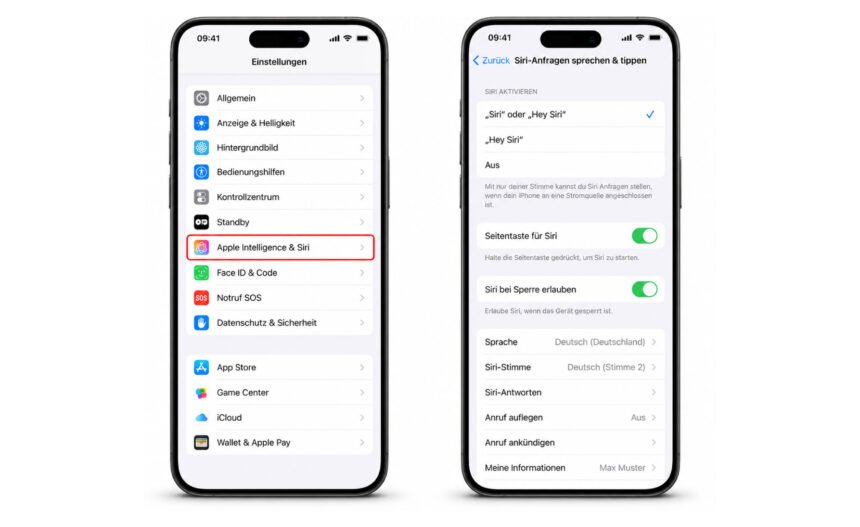 „Siri“ oder „Hey Siri“ auswählen