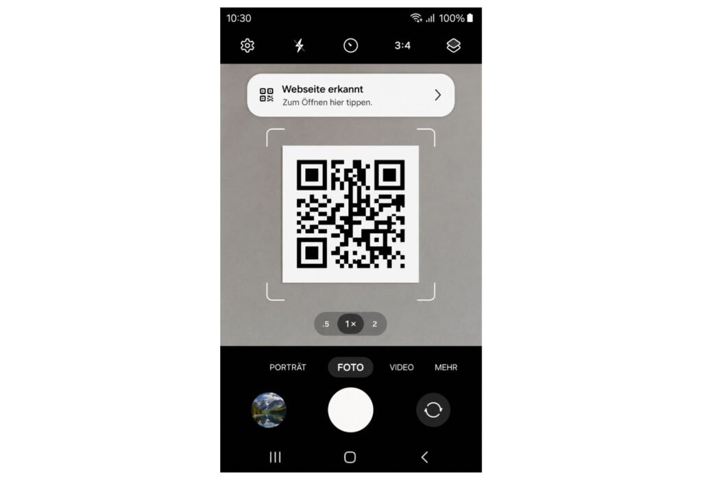 QR Code vollständig im Kamerabild