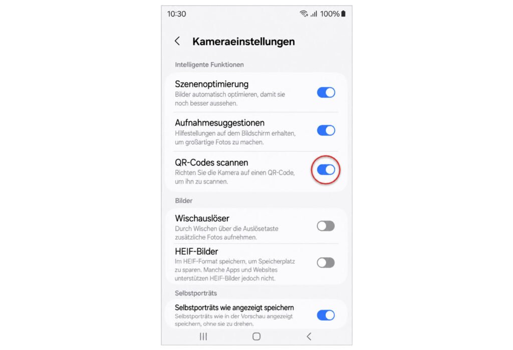 Einstellung QR-Codes scannen