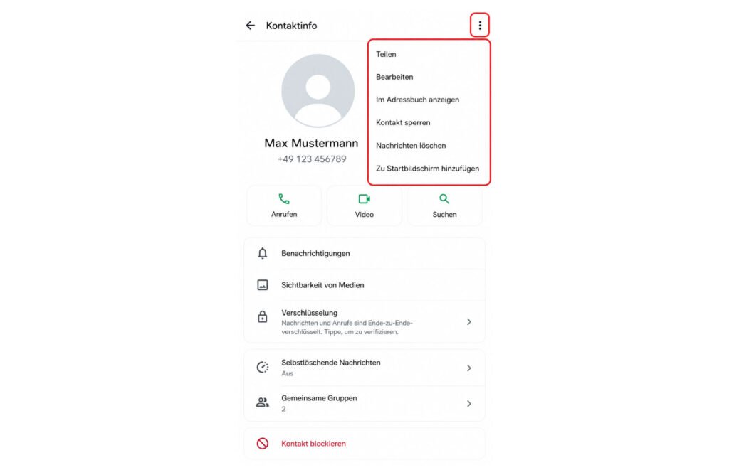 Weitere Optionen beim WhatsApp-Kontakt öffnen