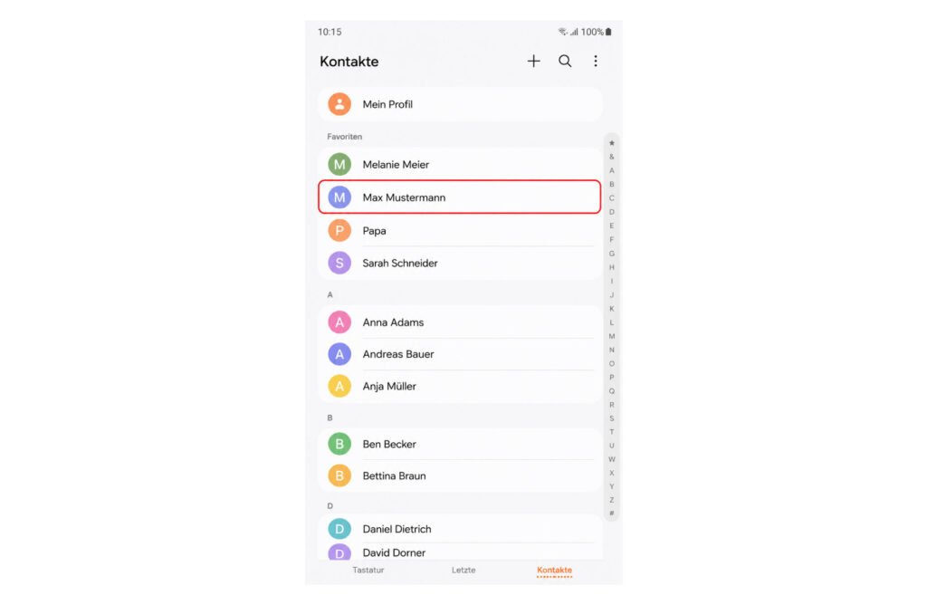 Kontakt in der Samsung Kontakte-App auswählen