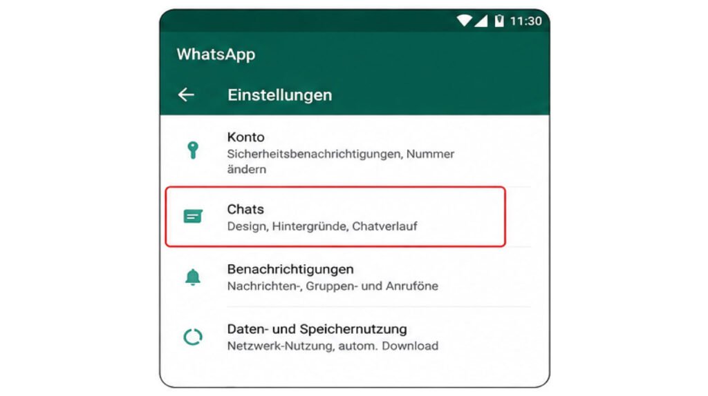 WhatsApp Einstellungen mit dem Punkt Chats