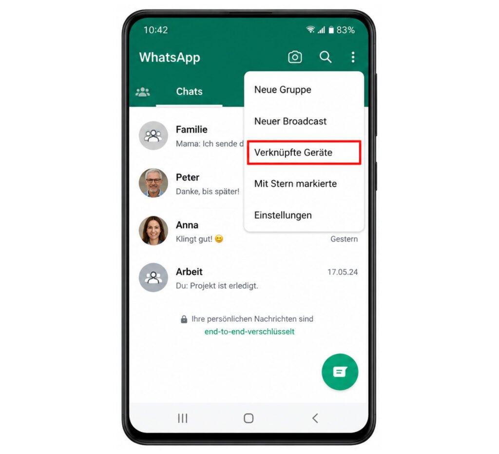 Verknüpfte Geräte in WhatsApp öffnen