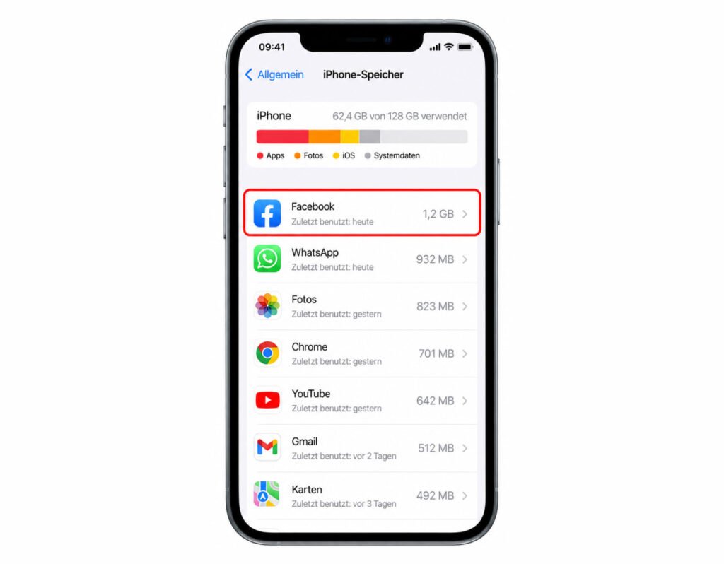 iPhone-Speicher mit ausgewählter App